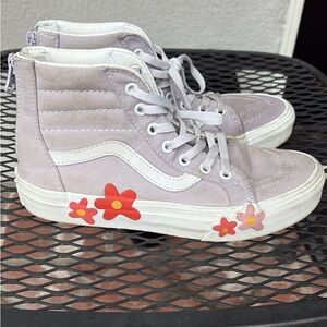 Vans Lilac High-Tops with Red Floral Accents